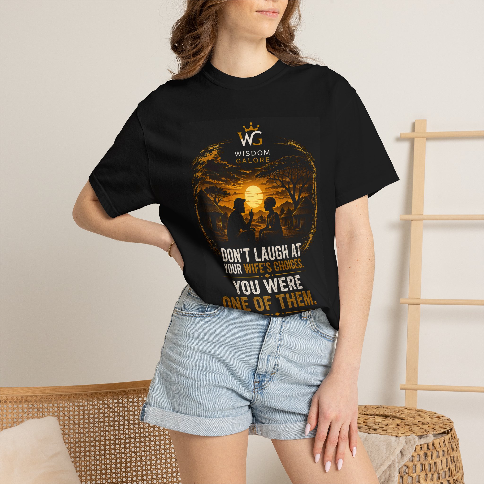 Dont lough at your wifes choices_Unisex Garment-Dyed T-shirt Black - Image 8