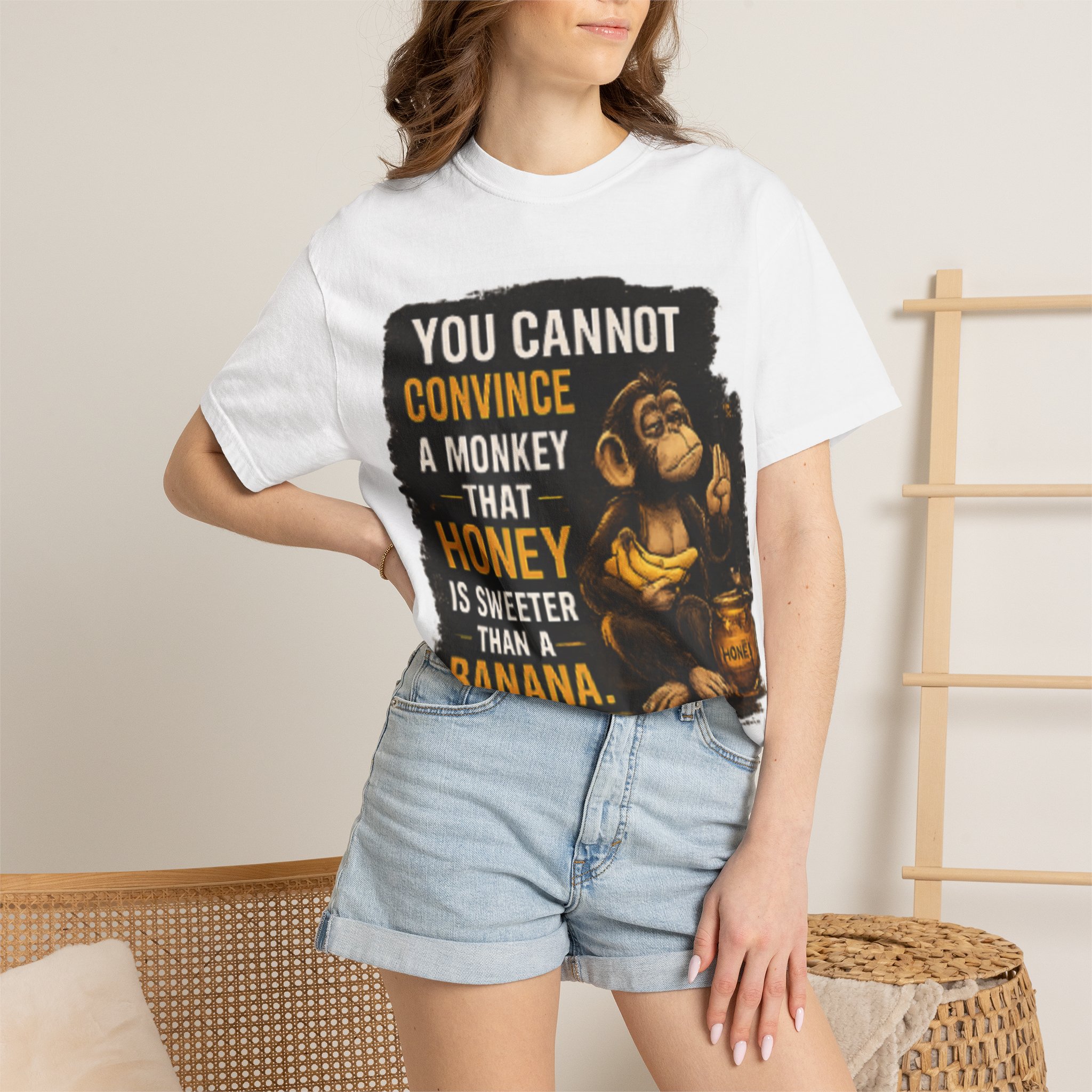 You cannot convince a monkey_Unisex Garment-Dyed T-shirt White_ B - Image 4
