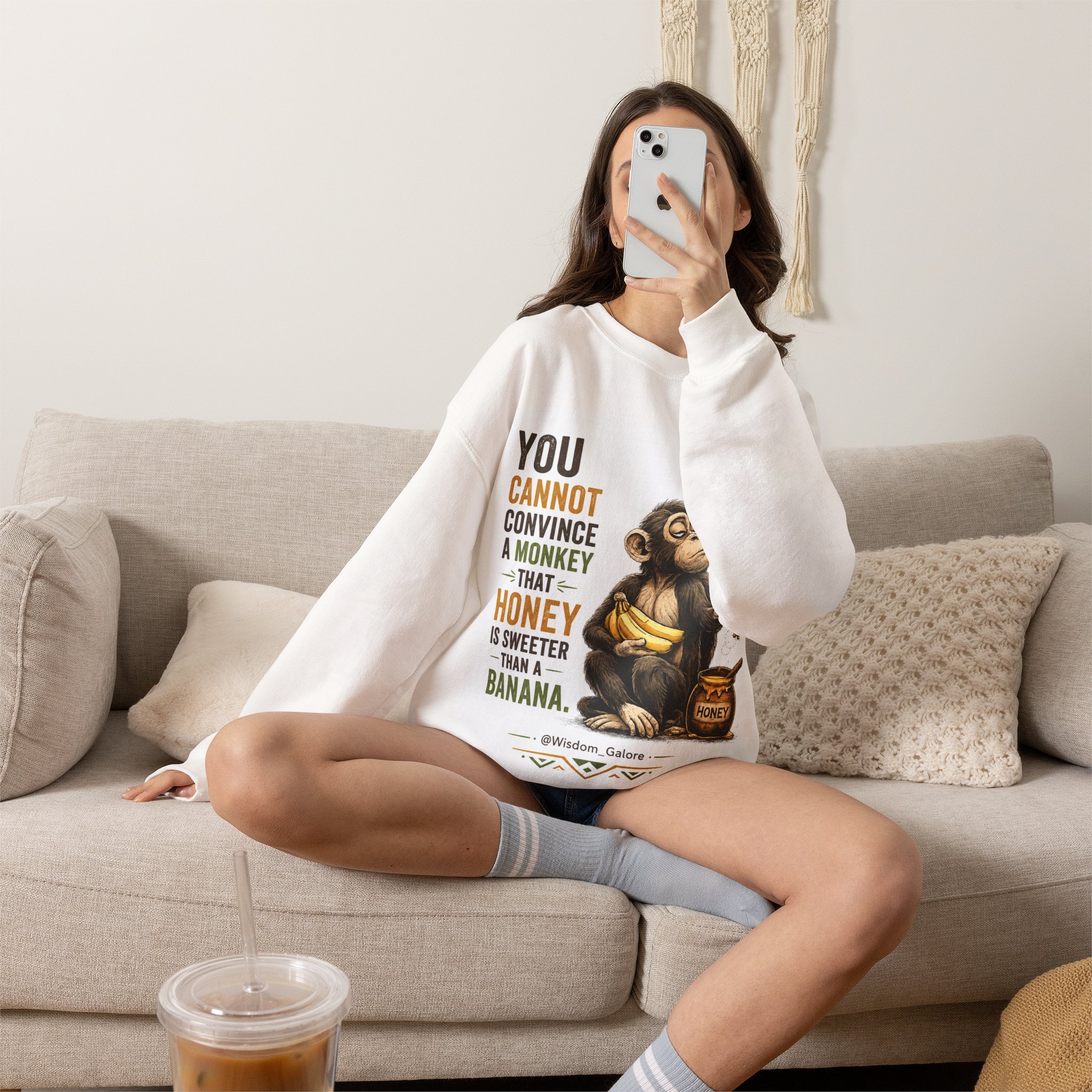 Monkey & Honey Crewneck Sweatshirt — "You Cannot Convince a Monkey That Honey Is Sweeter Than a Banana" - Image 6